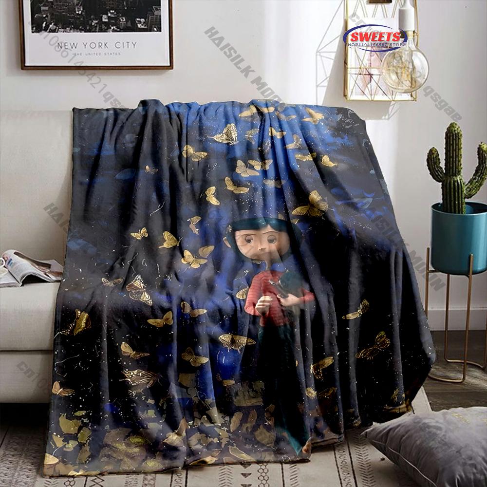 6 Sizes C-C0raline Print Blanket Warm Soft and Comfortable Home Travel Blanket Sofa Bedding Cover Blankets Gift for Friends Kids