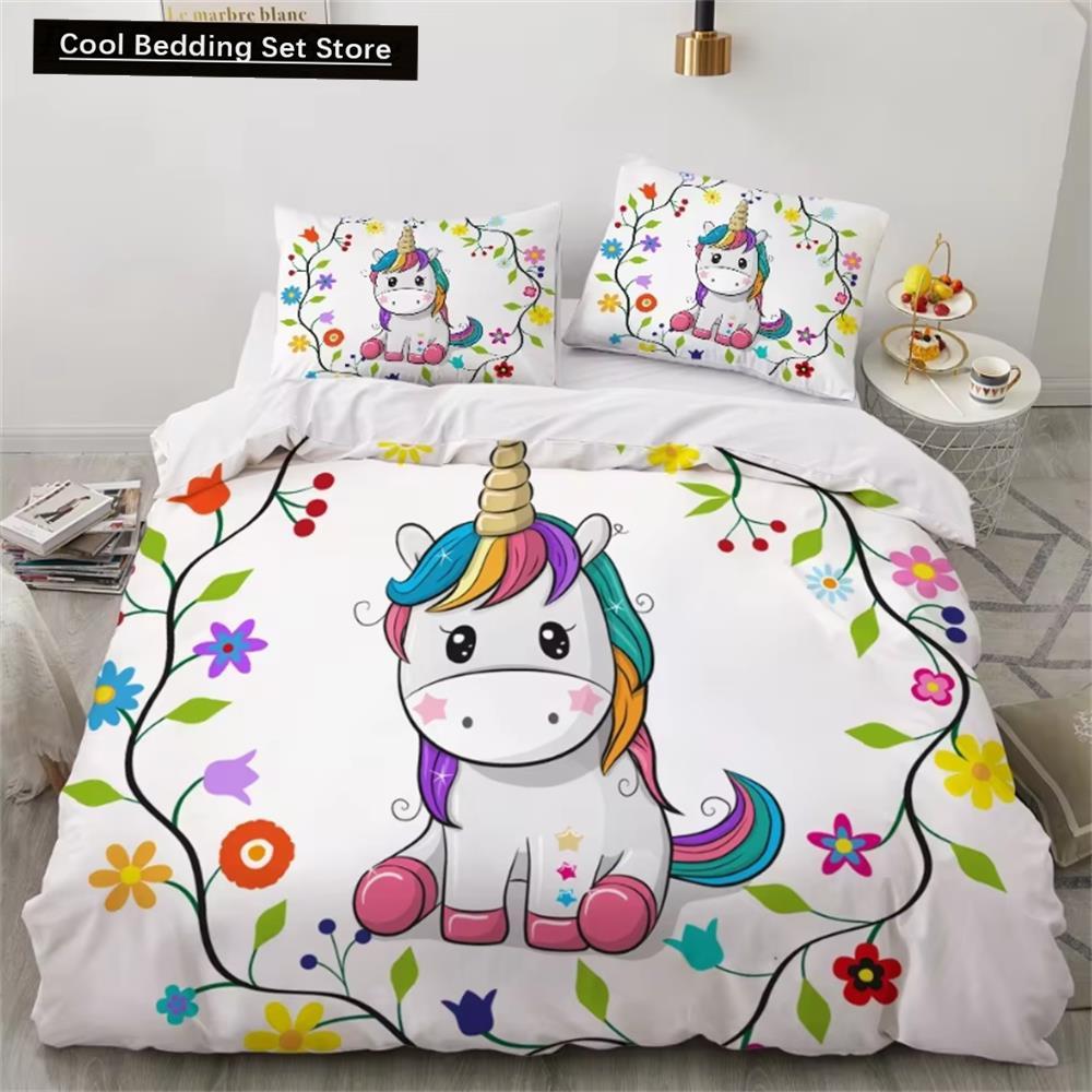 Детские комплекты постельного белья, подарки, комплекты пододеяльников с принтом единорога и красочной лошади для детей, девочек и мальчиков, 2/3 шт., розовые одеяла