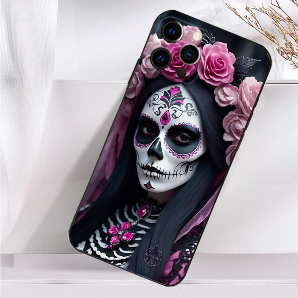 Чехол для телефона «Мексиканский череп Катрины» для iPhone 16, 15, 14, 13, 12, 11 Plus, Pro Max, XS, X, XR, SE, Mini, 8, 7, Мягкий силиконовый черный чехол