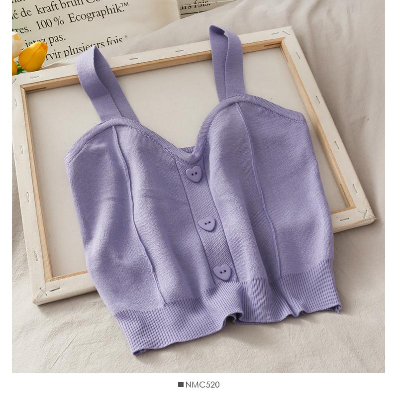 Женские вязаные укороченные топы Y2K, милые топы на пуговицах с v-образным вырезом и лямками без рукавов