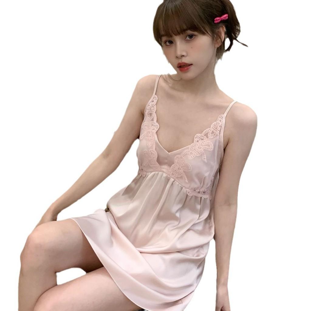 Pure Desire Summer Women Ice Silk Sleeveless Nightdress With Chest Padding For Home Sleepwear