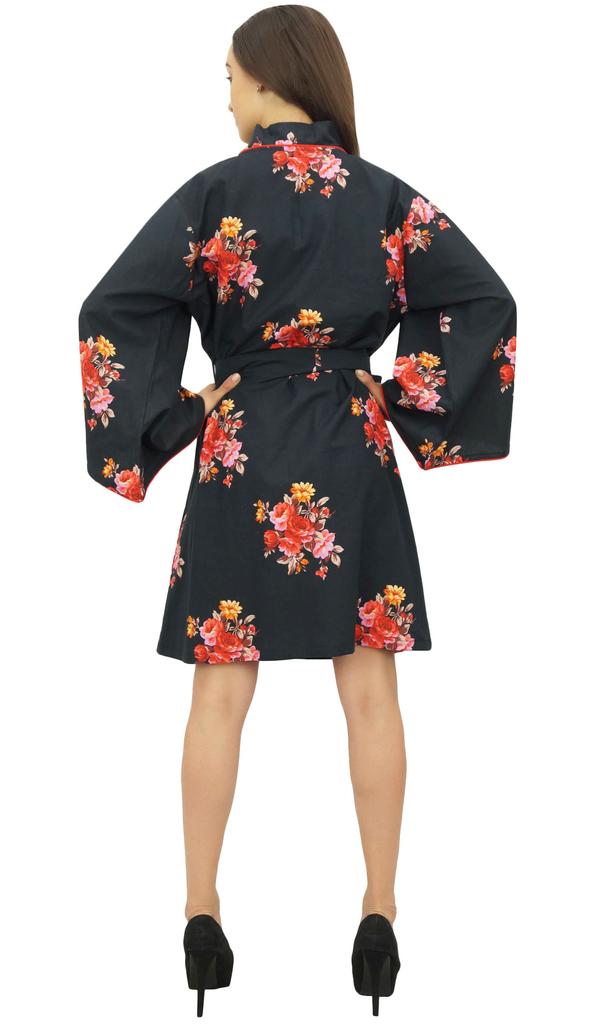 Bimba Женский цветочный принт, черное длинное кимоно для подружек невесты с поясом -