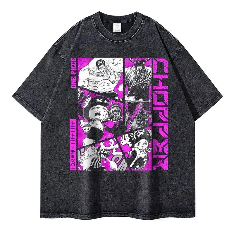 Roronoa Zoro T-shirts Vintage Washed Anime One P-Piece T-shirt Streetwear Oversized L-Luffy Manga Tops Tees 100% Cotton