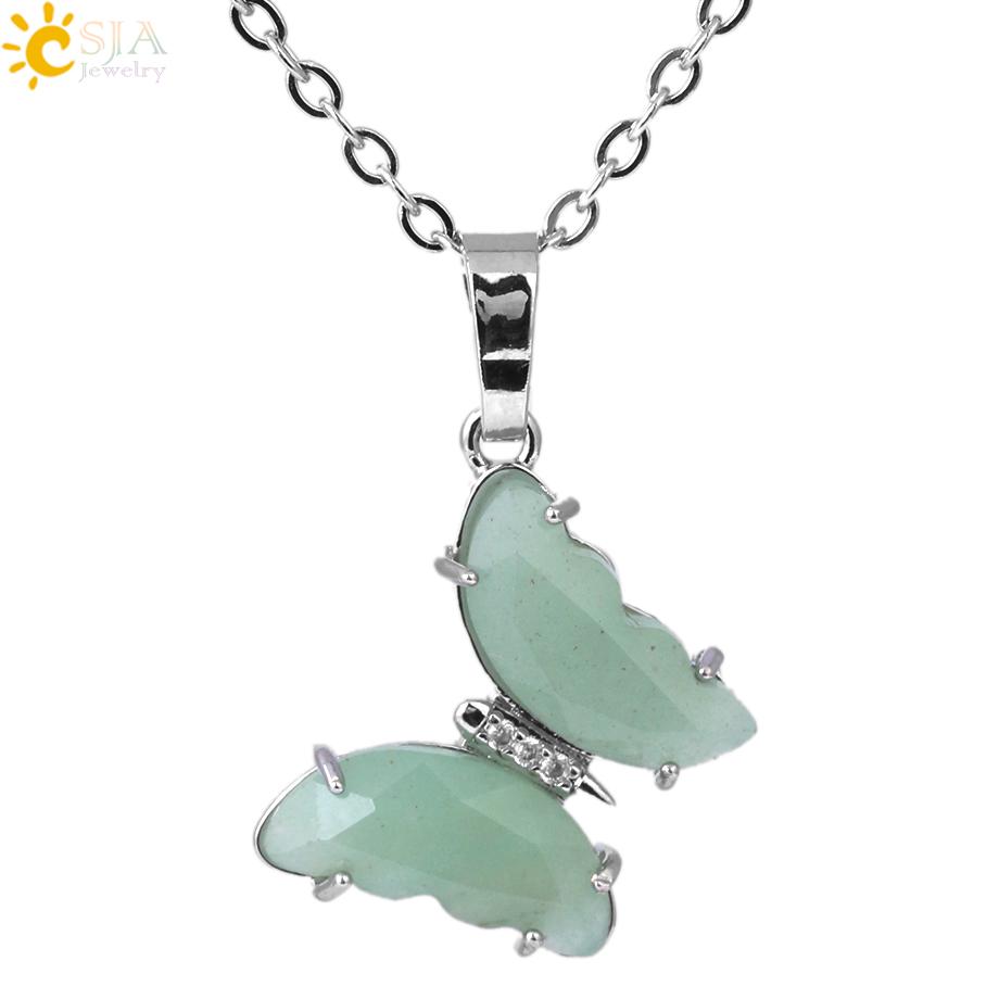 Rock Crystal Necklace Butterfly Necklaces Natural Stone Amethysts Clear Quartz Tiger Eye Pendants Stainless Steel Chain H158