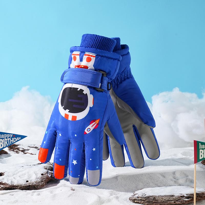 Kids' Winter Cartoon Gloves: Warm, Non-Slip, Waterproof, Thick Fleece for Outdoor Sports, Cycling, Skiing