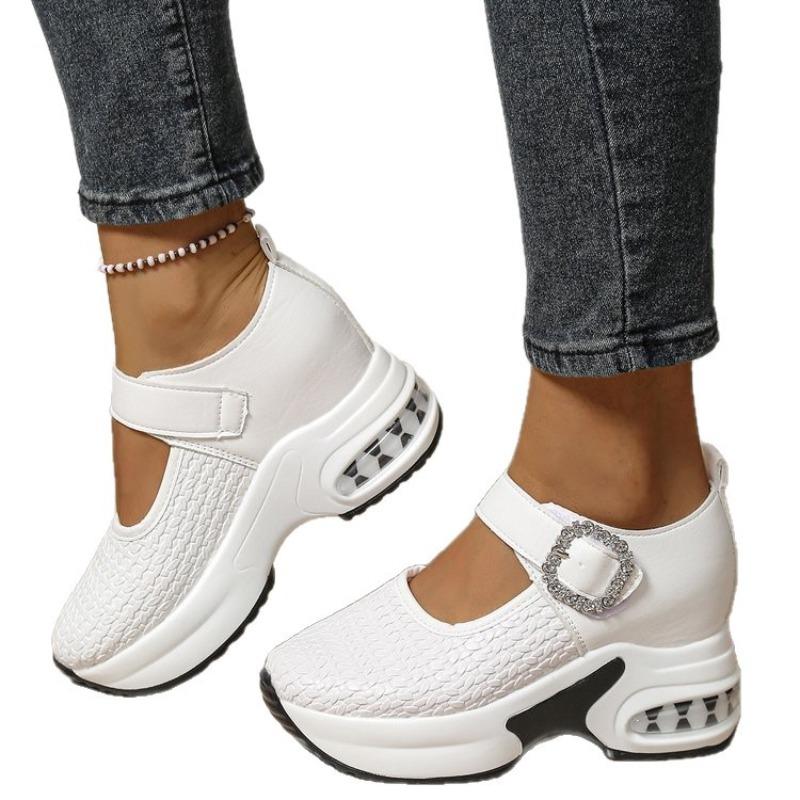 Женские туфли-слипоны большого размера на платформе с отделкой стразами, новинка осени, европейско-американский стиль, туфли-клинья с ремешком и пряжкой