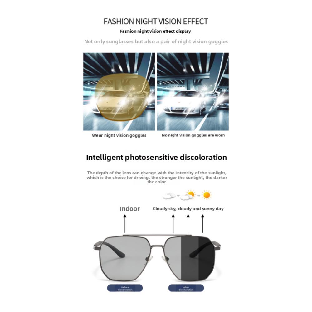 Polarized Sunglasses Men's High-end UV Protection Driving Yellow Lenses Sunglasses Anti-glare Square Fishing Glasses