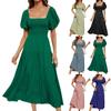 Women's Summer Fashion Solid Color High Waisted Bubble Sleeve Waist Dresses
