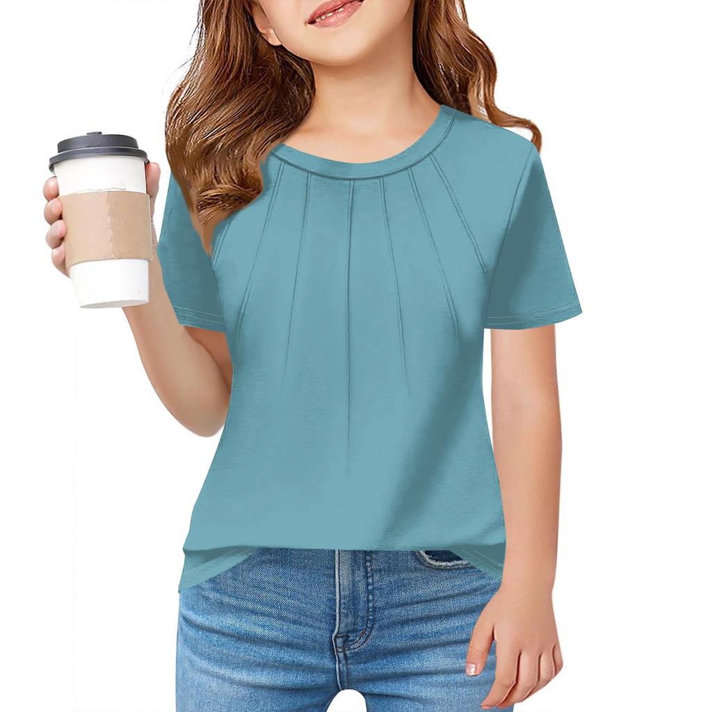 Children Fold A T-shirt Girl Summer Fashion Round Collar Jacket With Short Sleeves