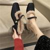 Fashion Elegant Metal Buckle Mary Janes Woman Half Slippers 2024 New Mid Heel Dress Shoes Ladies Winter Warm Plush Belt Pumps Zapatos