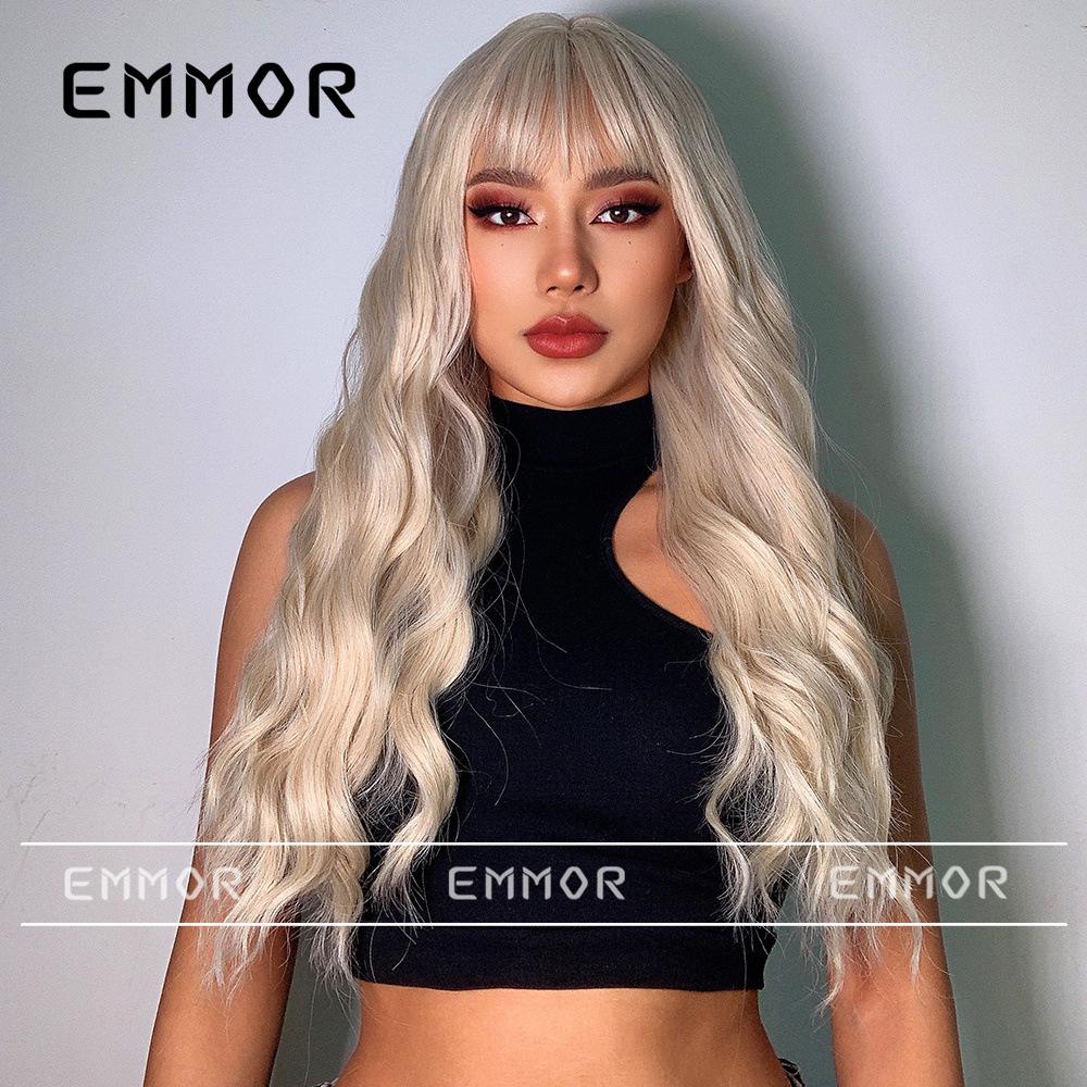 Женский парик на всю голову: Европейско-американский стиль, Длинные волнистые локоны, Челка с воздухом, Доступны различные цвета и стили.