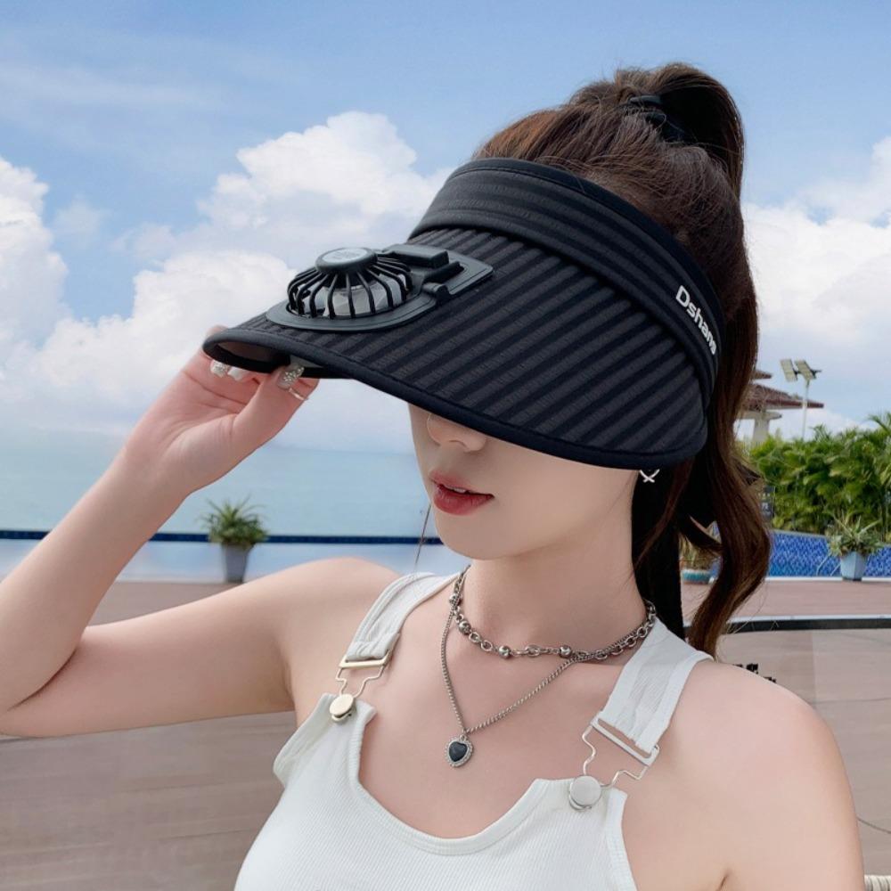 Anti-UV Outdoor Sun Hat with USB Charging Fan Beach Sunshade Hat Summer Empty Top Hat