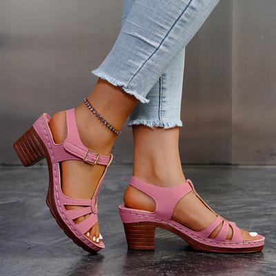 Модные женские босоножки на высоком каблуке, туфли на низком каблуке с ремешком и пряжкой, большой размер, женский костюм, бежевые с открытым носком, лето 2025, на высоком каблуке, низкий-