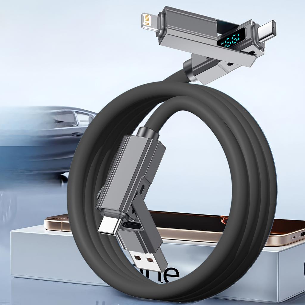 Цифровой дисплей 4 в 1 PD USB Type-C Кабель для передачи данных Быстрая зарядка Для iPhone 15 Samsung Xiaomi Redmi OPPO Кабель Быстрое зарядное устройство