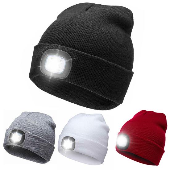 Светодиодная шапка-бини Фонарик Удобная шерстяная пряжа Светодиодная шапка-бини со светом