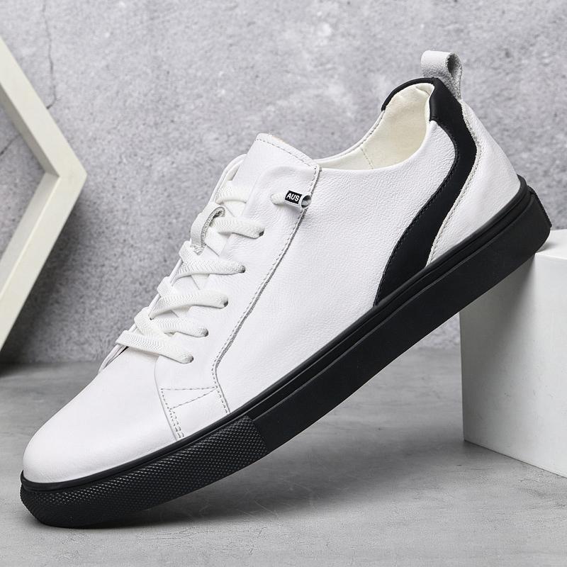 Men'S Shoes Spring Autumn Newest Genuine Leather Fashion Man Casual Soft Sole Shoes British Trend All-Match Skateboard Sneakers Men