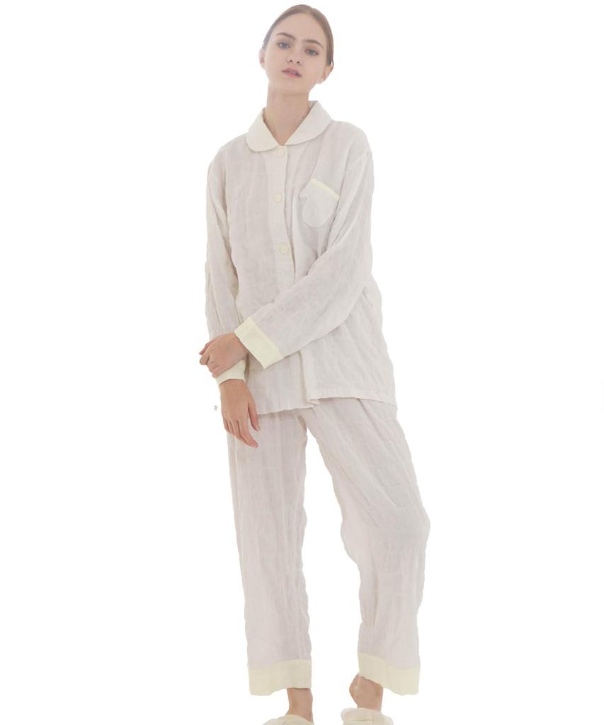 Narue Shirred Double Gauze Solid Pajama Gray Women's Two-Tone Set,