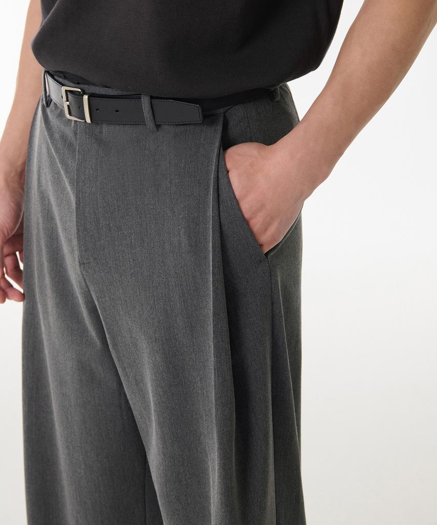 MUSINSA STANDARD Deep Tuck Overlap Wide Hidden Banding Slacks [Medium Gray]