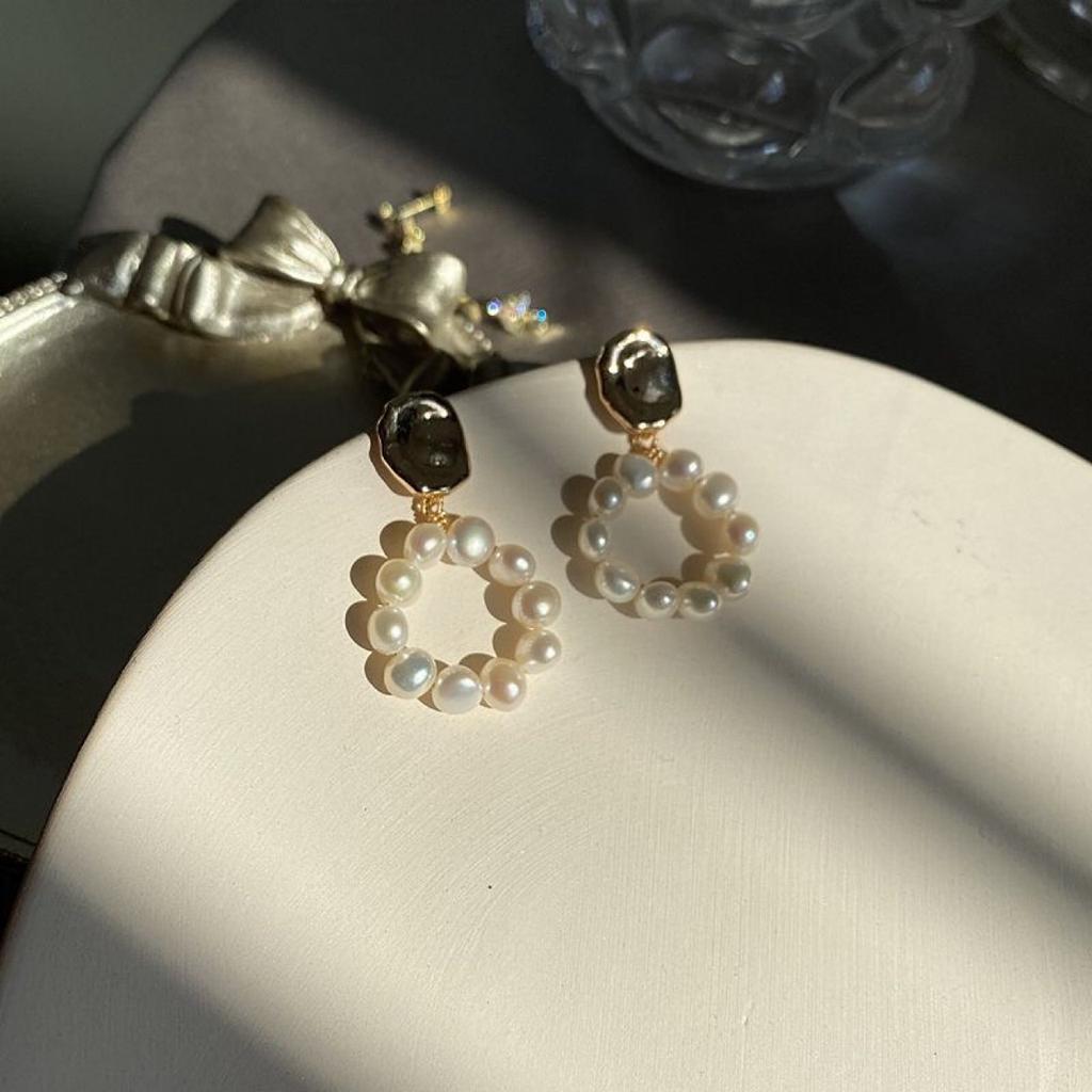 Нишевые серьги-пусеты барокко весна лето ретро натуральный жемчуг пресноводный серьги серебряная игла модный тренд