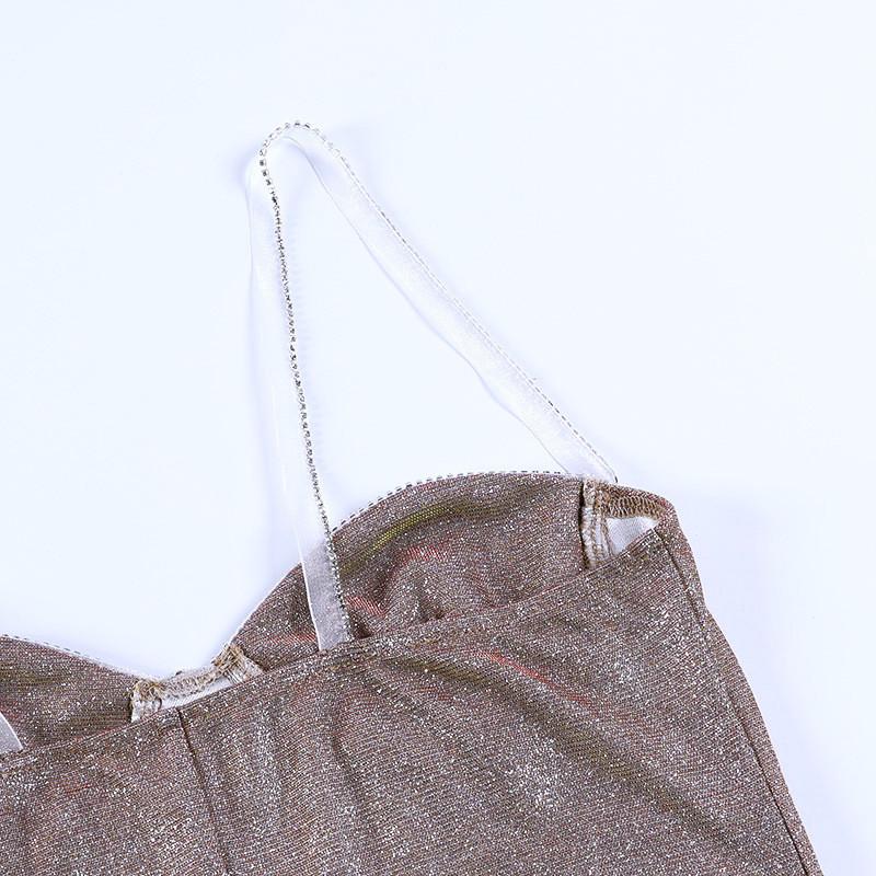 Sexy Bright Silk Diamond Mini Dress Women Summer Low-Neck Sleeveless Backless Strap Party Bodycon Dress Elegant Evening Dress