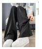 Petite Grey Glutinous Rice Style Straight Leg High Waist Pants (XS) - Women's Slim Fit, Wide Leg for Autumn/Spring