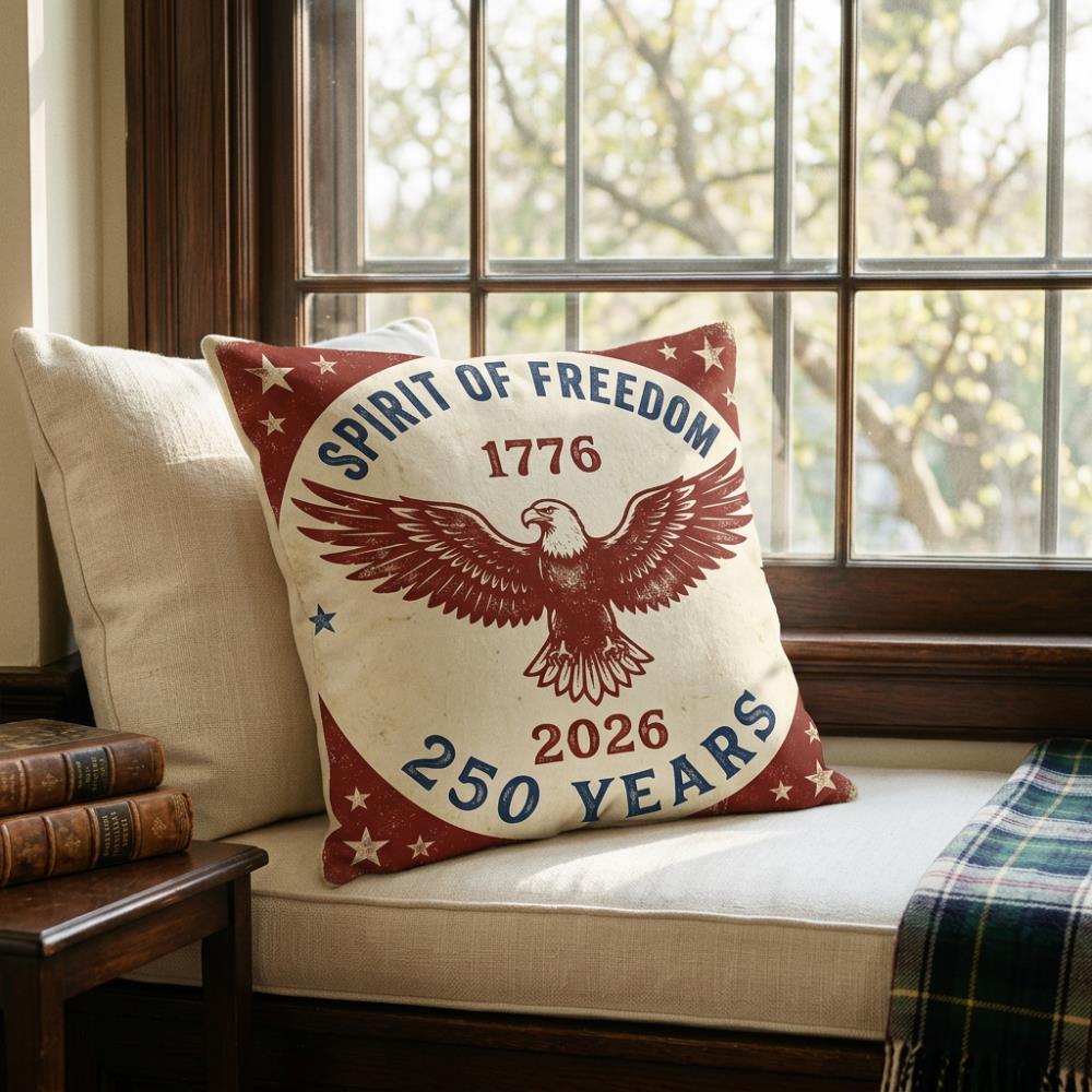 Spirit Of Freedom 1776- Eagle Printed Throw Pillow 250 Years Patriotic American Themed Cushion Home Sofa Decorative Cushion