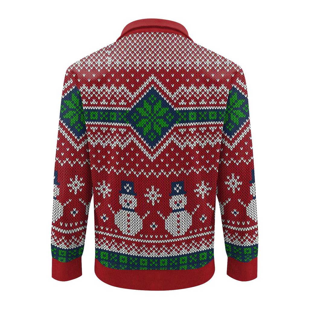 Men's Christmas Cotton Pullover Long Sleeve Outdoor Shirt Vintage Corduroy Button Stand Collar Shirt Casual Sweatshirt Christmas Print Top