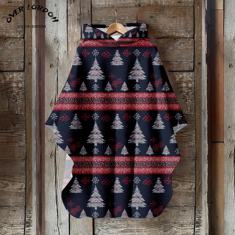 Женский плащ с капюшоном с 3D цифровой печатью – Рождественский винтажный стиль