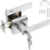Дверная ручка-рычаг с замком, Внутренняя дверная ручка с замком и ключом Квадратная входная дверная ручка для спальни офиса Левая или правая (Серебряный)