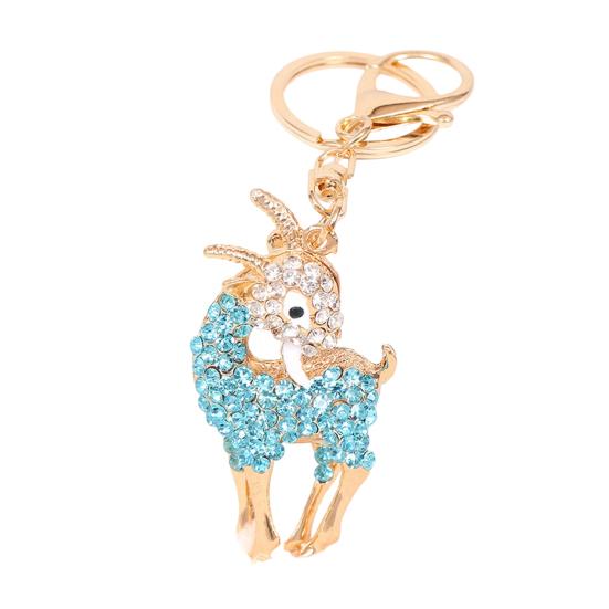 Keychain Alloy Electroplated Three-Dimensional Goat Key Chain with Colorful Rhinestones Lobster Clasp Key Ring Bag Accessories