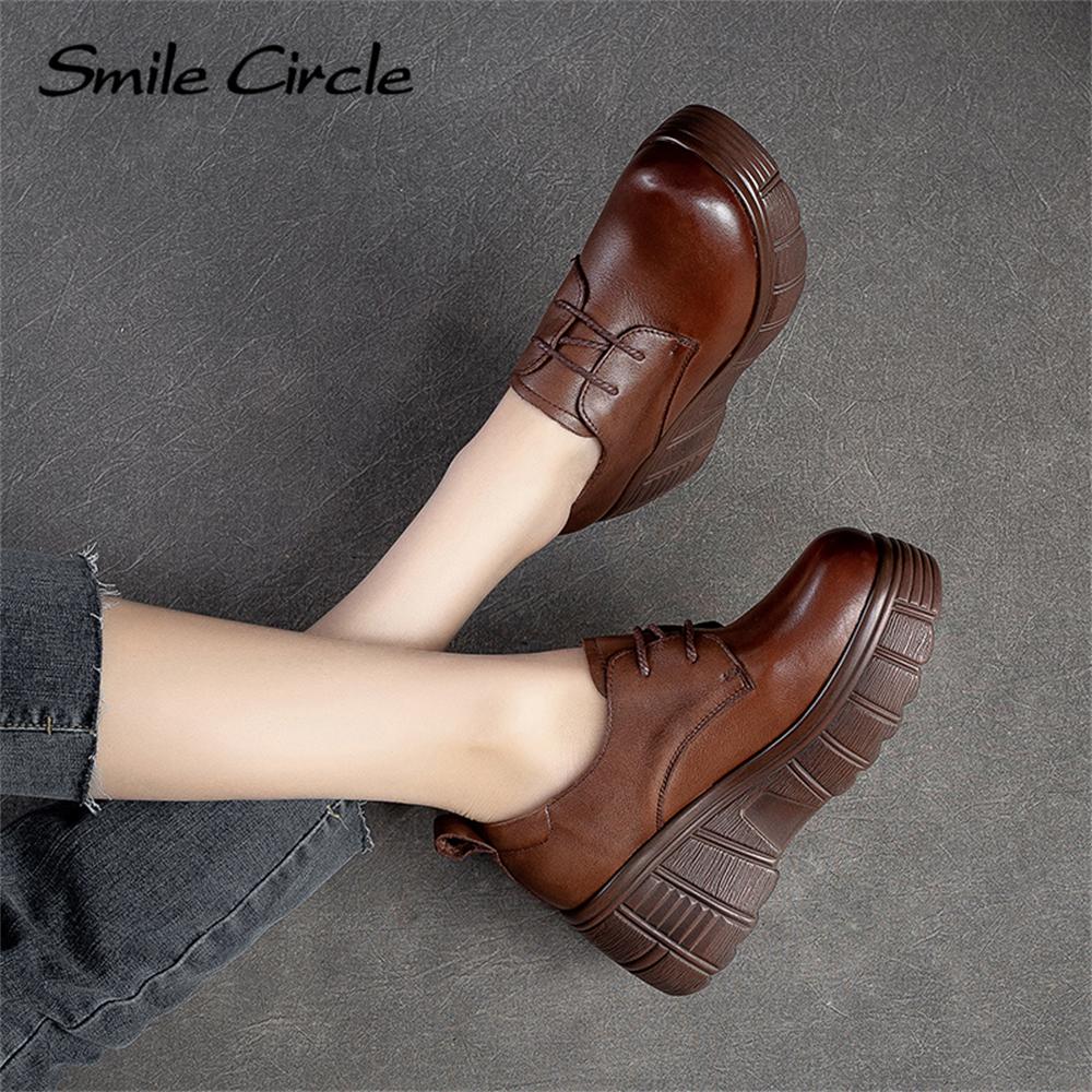 Лоферы из натуральной кожи с низким берцем, туфли на плоской подошве со шнуровкой и толстой подошвой, модный дизайн, повседневная женская обувь