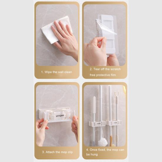 Держатель для швабры, двусторонний зажим для швабры, стойка для метлы без перфорации, компактный органайзер для ванной комнаты с крючком для дома