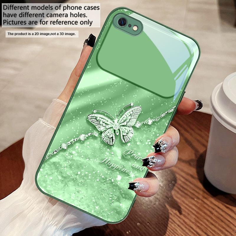Элегантная синяя бабочка Для iPhone 17 Air 16 E 15 14 13 Plus 12 mini 11 17 Pro Max XR Xs Max 16E 7 8 Закаленное стекло Чехол для телефона
