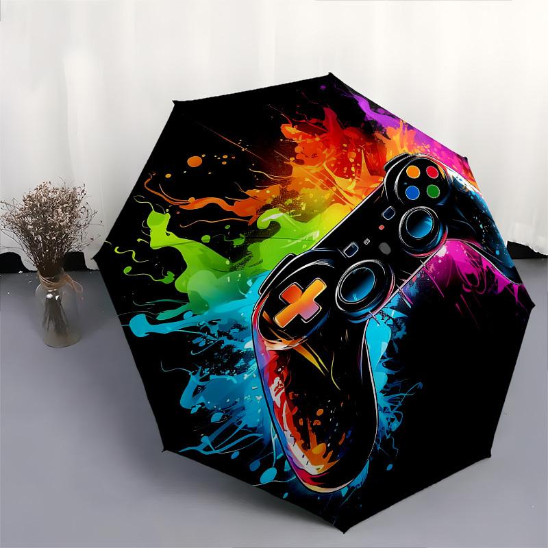 1pc Gamer Colors Themed Design Umbrella 8 Rib Frame, One-touch Automatic Opening 3 Fold Umbrella, Fashion Gift-p0803051