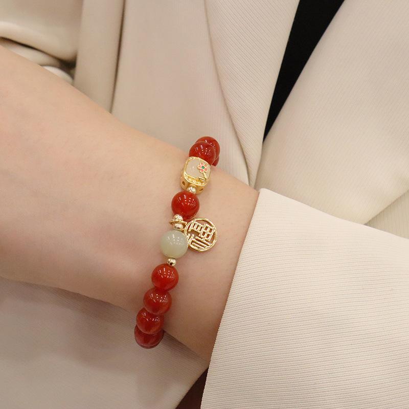 Natural 8mm Agate Bracelet Fashion Women Daily Jewelry Lucky Gift