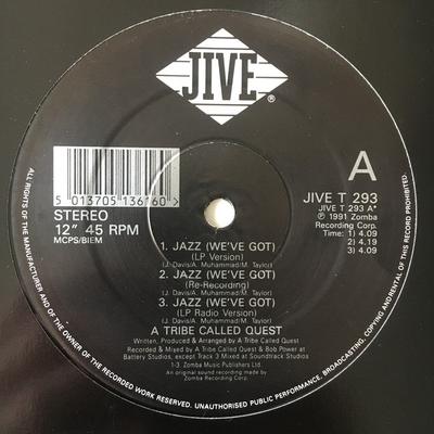 12-дюймовая пластинка A TRIBE CALLED QUEST - Джаз (У нас есть) JIVET293 Jive UK Рэп и Хип-хоп/R&B Б/У