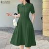 Женское летнее повседневное платье с коротким рукавом и отложным воротником