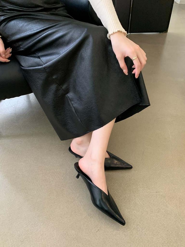 Модные женские туфли-слайды с острым носком, новинка 2024 года, модные туфли на открытом воздухе на тонком низком каблуке, бежевые, коричневые, черные туфли-лодочки для вечеринок 39