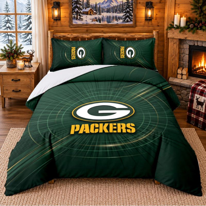Printed 3Pcs Bedding Set Green Bay Packers Pattern Bed Sheet Pillowcase For Bedroom Decor