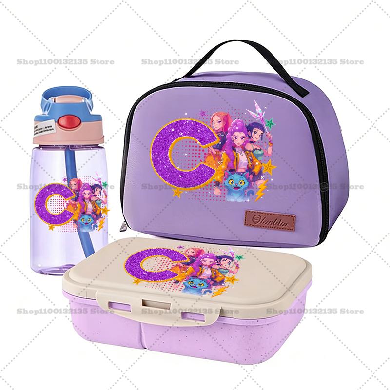 Korean Pop Demon Hunters Bento Case+Lunch Pouch+Water Bottle 3pcs Kit RUMI ZOEY Animation Design Student School Supplies Food Container Drinkware