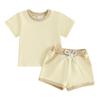 Комплект из 2 предметов для маленьких девочек 6, 12, 18, 24 месяцев, 3 лет, футболка контрастного цвета с короткими рукавами и эластичные шорты, комплект, милая летняя одежда