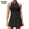 Теннисное платье Теннисные платья для гольфа со встроенными шортами и карманами Спортивные платья на молнии с воротником-поло