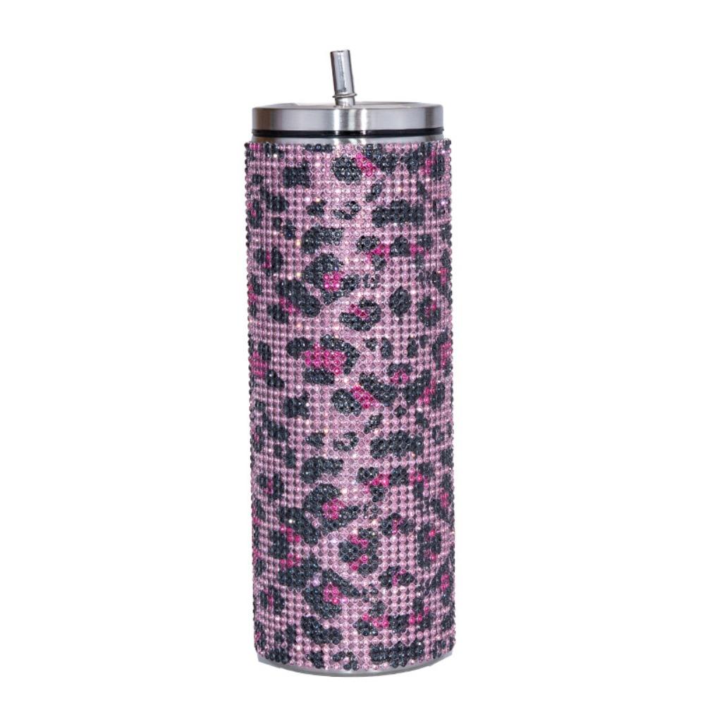 Bling Rhinestone Thermos Bottles Leopard Print Stainless Steel Water Bottle  Outdoor Activities
