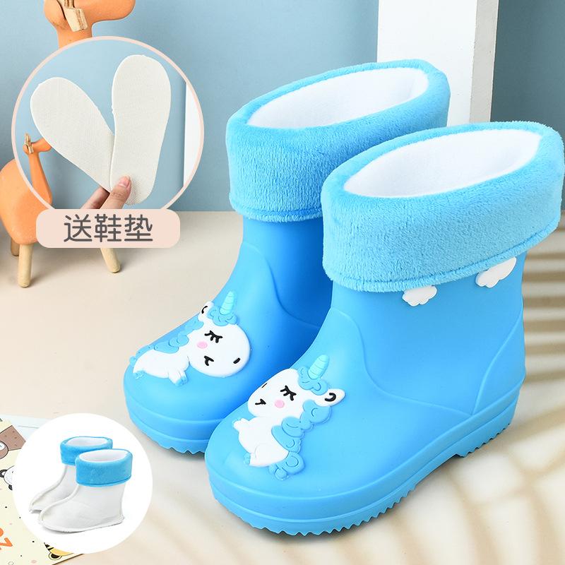 Online Children's Rain Shoes Girls Bundle Velvet Boys Non-slip Water Shoes Four Seasons Cartoon Cute Rain Boots Children