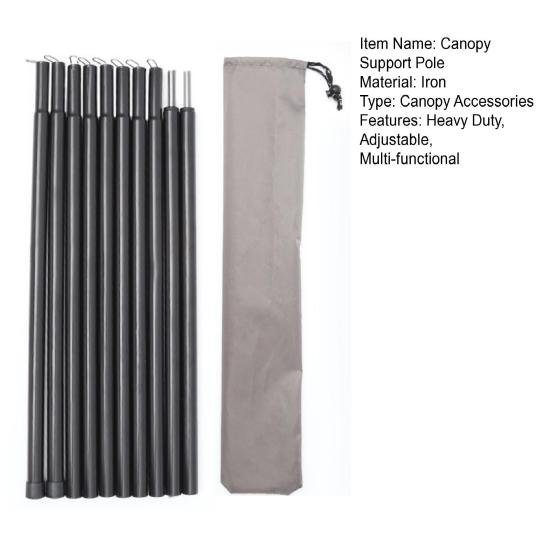 1 комплект опорного столба для навеса с сумкой для хранения, 10 секций, сверхпрочный металл, открытый пляж, пеший туризм, кемпинг, солнцезащитный гамак, брезент, опора для палатки, железный стержень
