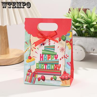 WTEMPO 12 шт., подарочные пакеты на день рождения, печатные сумки с откидной крышкой, креативные подарочные пакеты с бантом, сувенирные пакеты для небольших подарков