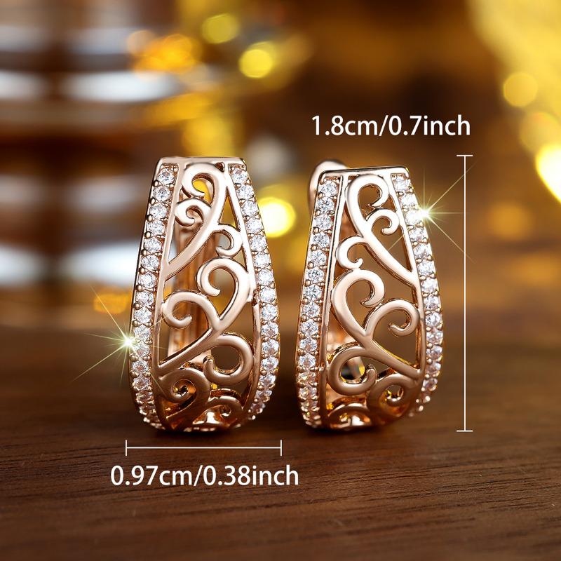 Luxury Gold Color Ethnic Hollow Flowers Drop Earrings for Women White Zircon Wedding Jewelry