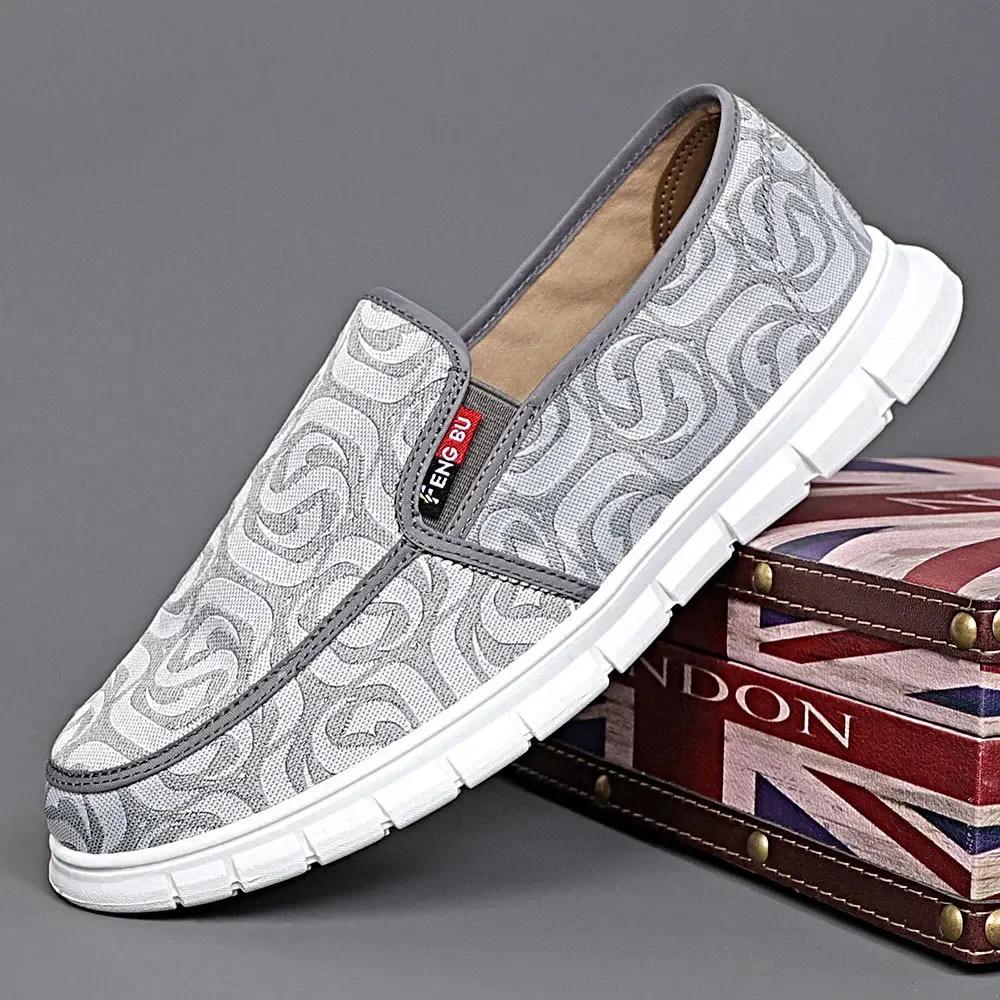 Модные мужские повседневные туфли из парусины с принтом, летние дышащие спортивные туфли-лоферы без застежек, уличные трендовые туфли для вождения на плоской подошве Zapatillas Hombre