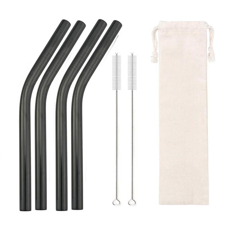 Соломинки для смузи из нержавеющей стали 304, ширина 12 мм, многоразовые металлические трубочки для питья молочных коктейлей, набор изогнутых трубочек для чая Boba Bubble Tea