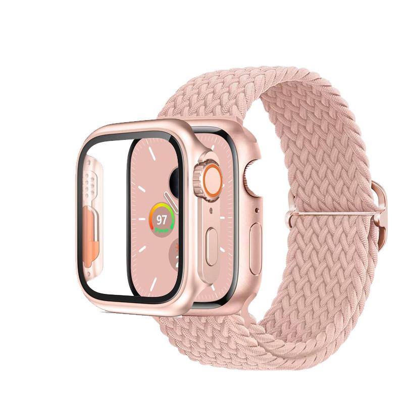 Нейлоновый ремешок и чехол для ПК, эластичный тканый браслет, защитный чехол для Apple Watch Series 9, 8, 7, 6, 5 Se 4 I Watch 45 мм, 44 мм, 40 мм, 41 мм